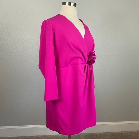 Eliza J Pink Long Sleeve Tuxedo Mini Sheath Size 20W Mini V-Neck Wrap - Picture 2 of 15